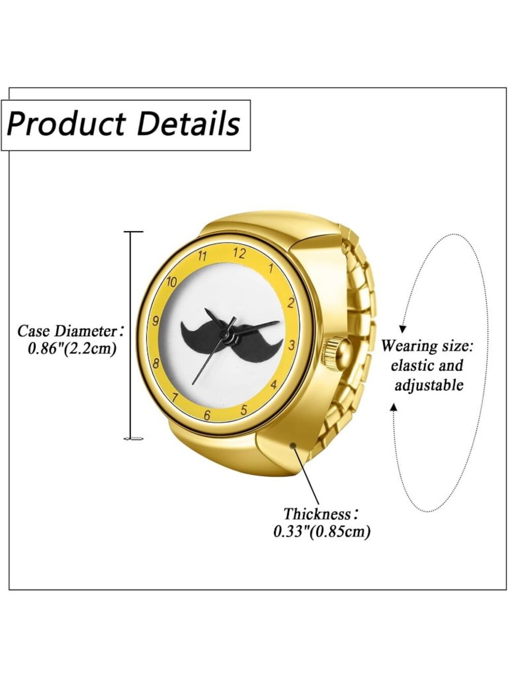 Unisex All Gold Analog Quartz Stainless Steel Arabic Numerals Casual Ring Watch - Picture 5 of 7